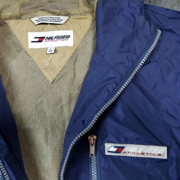 VINTAGE Tommy Hilfiger Nylon Vest Jacket Mens L Large Blue Nylon Hoodie Zip - Picture 6 of 9